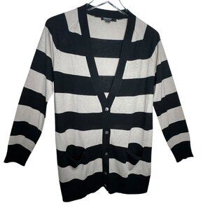DKNY Cashmere Oversized Striped Cardigan Sweater size Medium tan Black